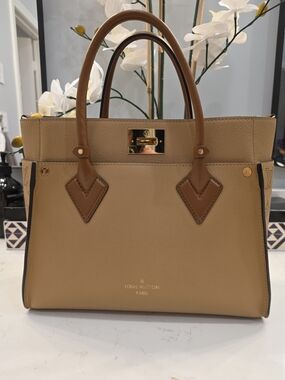 Louis Vuitton Tan and Brown Leather Satchel with Gold Hardware